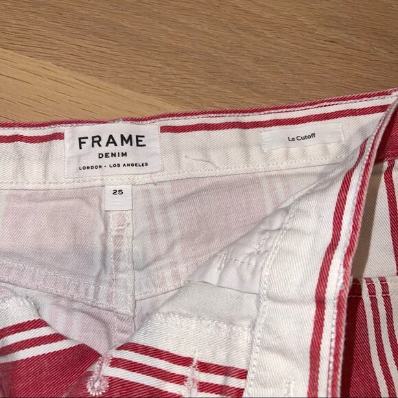 Frame Denim Le Cutoff LE FIERY STRIPE SHORTS IN RED 25 - Picture 9 of 10
